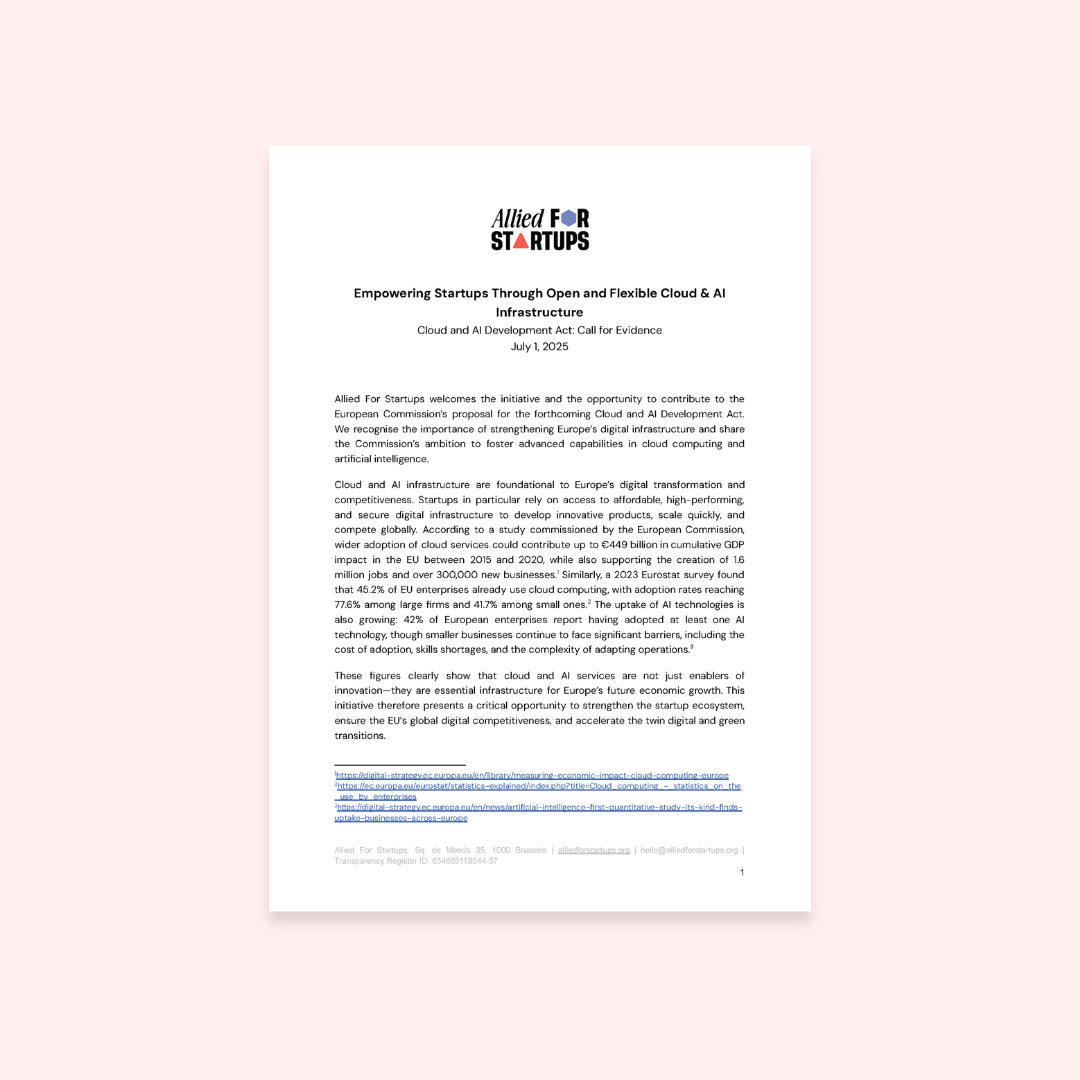 Allied For Startups’ Position on the Cloud and AI Development Act