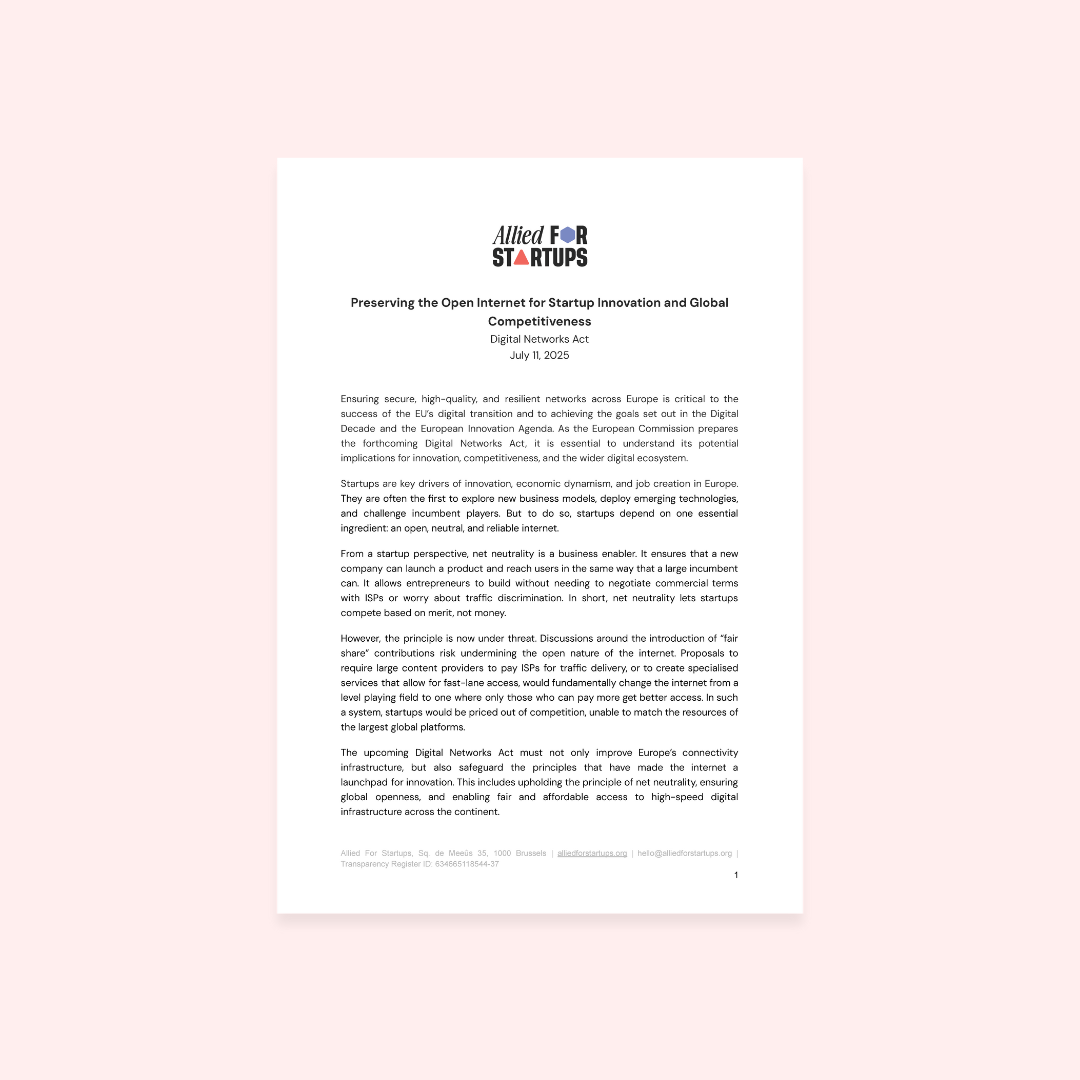 Allied For Startups’ Position on the Digital Networks Act
