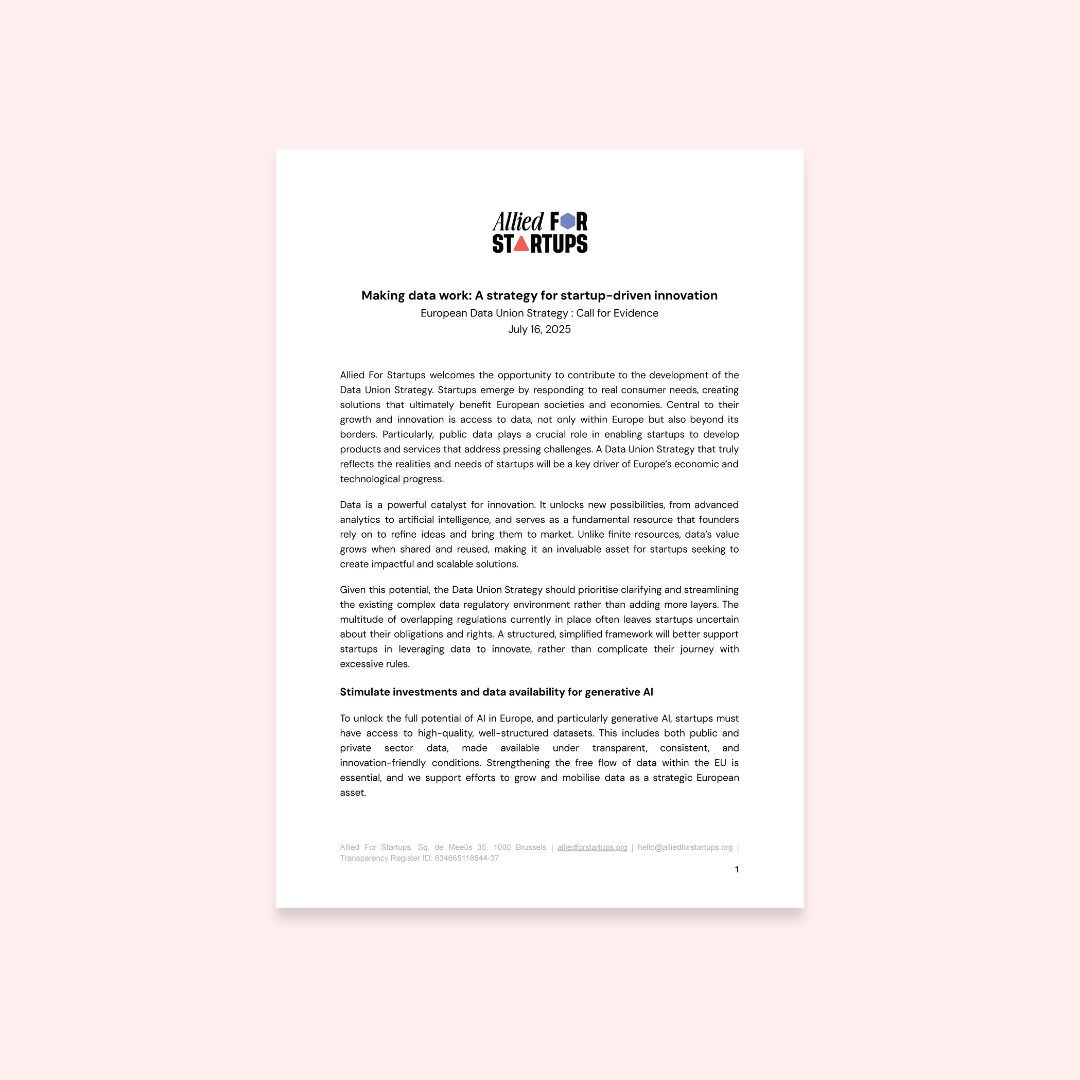 Allied For Startups’ Position on the European Data Union Strategy